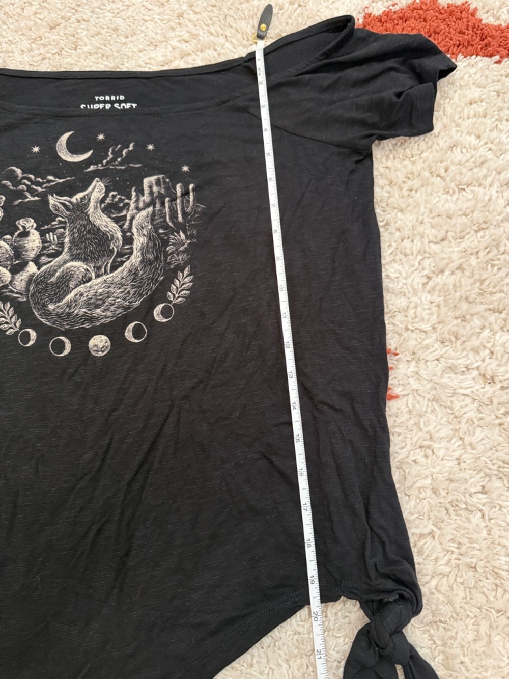 Torrid Super Soft Black Fox Moon Cactus Off Shoulder Side Tie Tee 00 - Picture 11 of 11